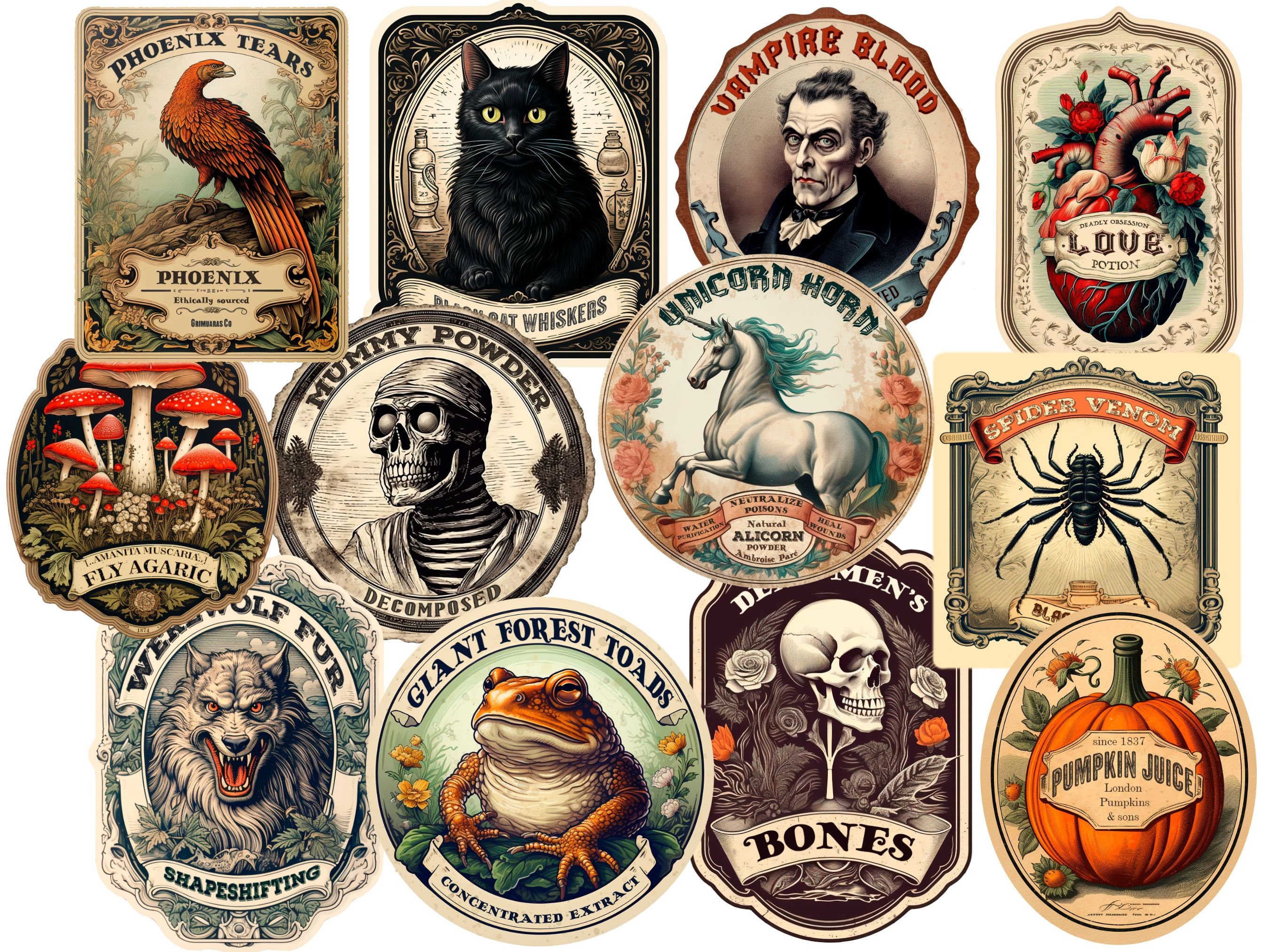 Apothecary Potion Labels for Halloween 12 Pcs PNG and PDF Printable ...
