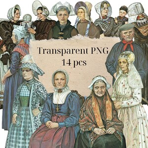 Vintage 1800th Fussy Cut Trajes holandeses Moda Imágenes de alta calidad 14 Ropa Clipart PNG Archivos transparentes Muñecas de papel