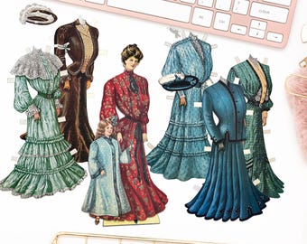 Jahrgang 1904 Papier Puppe fussy Schnitt Frauen Mode Modell antike hochwertige Kleidung druckbare Ephemera viktorianischen amerikanischen Instant Download