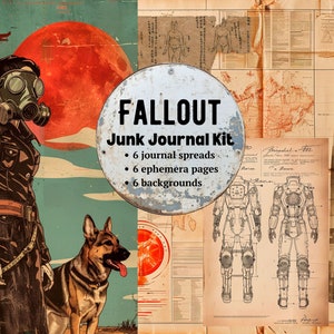 Kit de diario digital basura postapocalíptico de Fallout, páginas imprimibles, efímeras vintage, scrapbooking grunge postapocalíptico