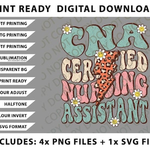 CNA Certificated Nursing Assistant Groovy Retro CNA Life Png Bundle, SVG Files, Digital Downloads