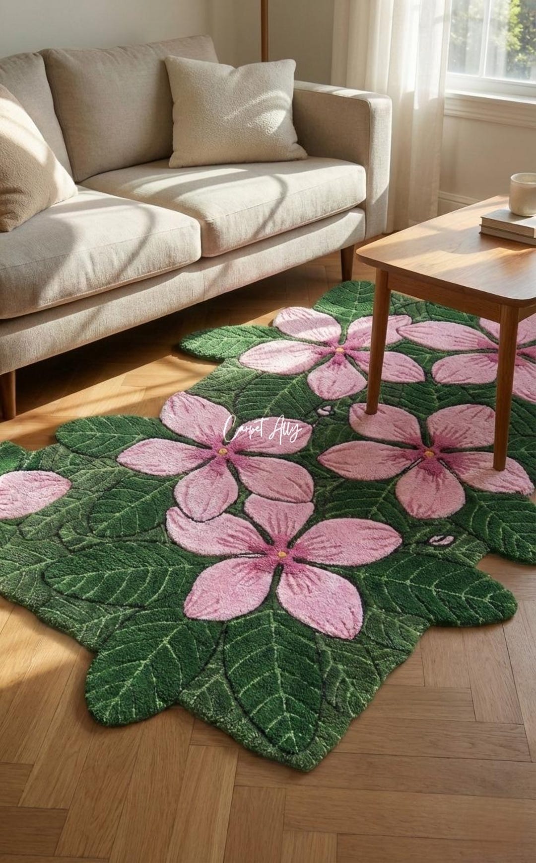 Hand Tufted Floral Rug, Pink Green Flower Accent Carpet - Etsy