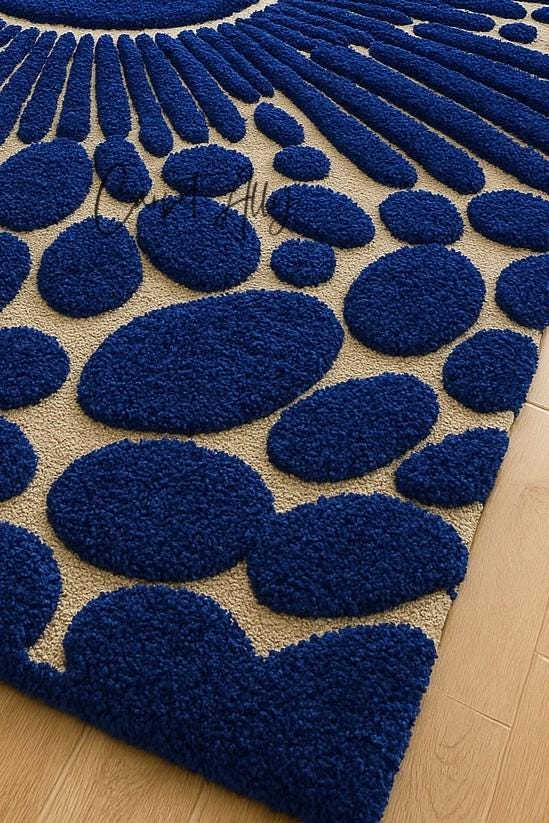 Hand Tufted Wool Rug | Bold Blue Floral Sunburst, Modern Decor - Etsy