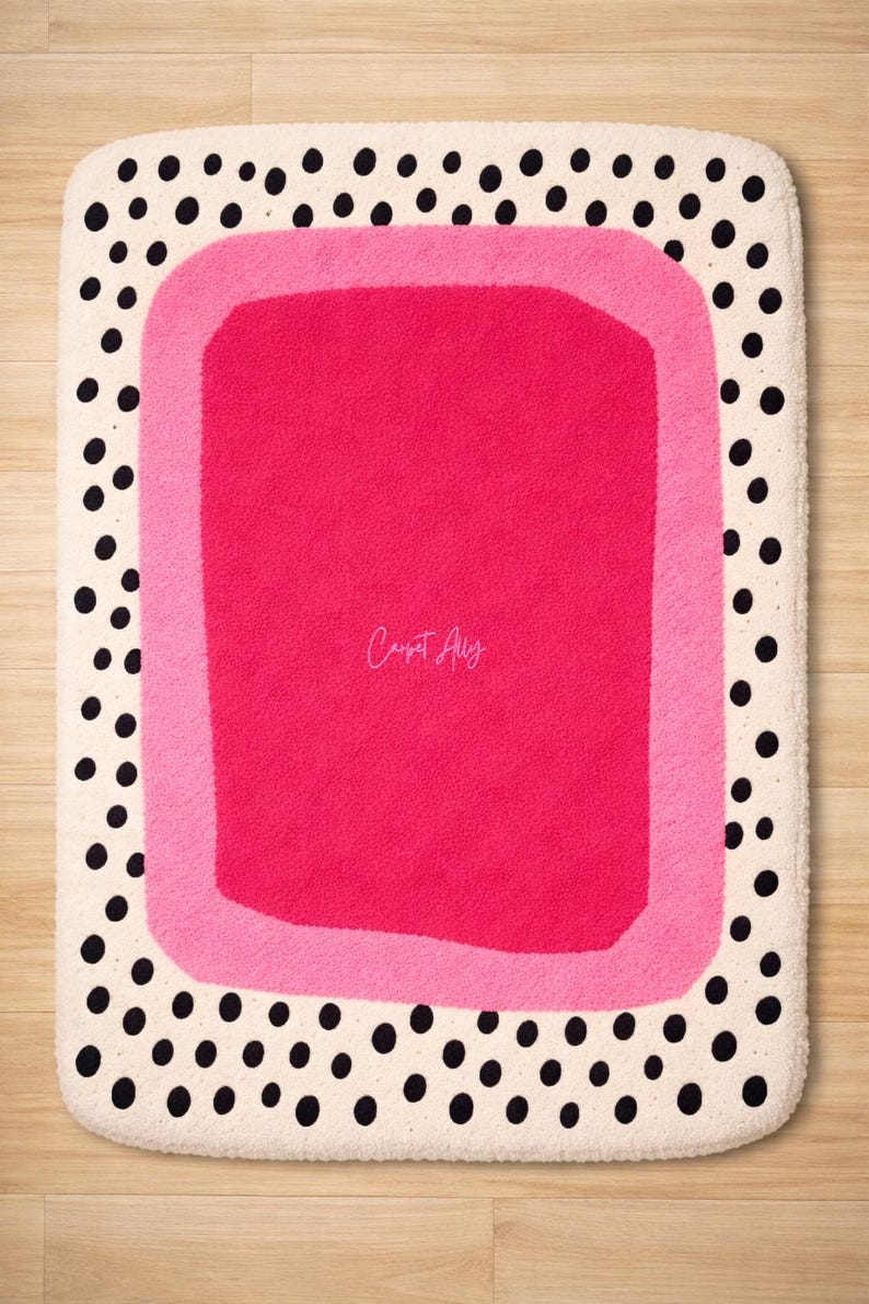 Border Area Rug Pink Playful Pink Polka Dot Area Rug: Vibrant Two-tone Fuchsia Border With ...