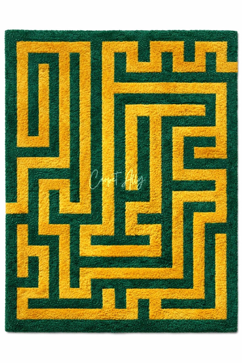 Maze Pattern Rug Hand Tufted Emerald Green Maze Rug – Geometric Labyrinth Pattern - Etsy