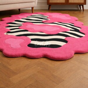 Hand-Tufted Zebra Rug | Hot Pink Abstract Pop Art Decor | Irregular Shape image 3
