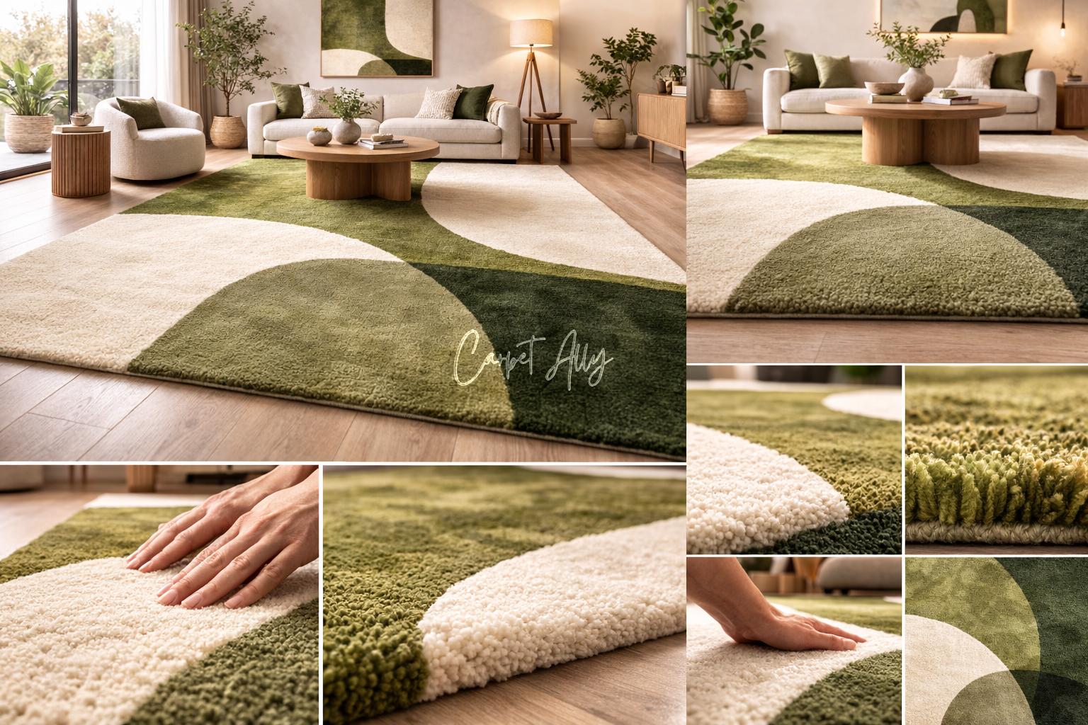 Organico Rugs Organic Abstract Area Rug, Olive Ivory Modern Carpet, Hand Tufted ...
