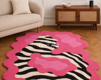 Pink Zebra Shape Rug Hand-tufted Zebra Rug | Hot Pink Abstract Pop Art Decor - Etsy