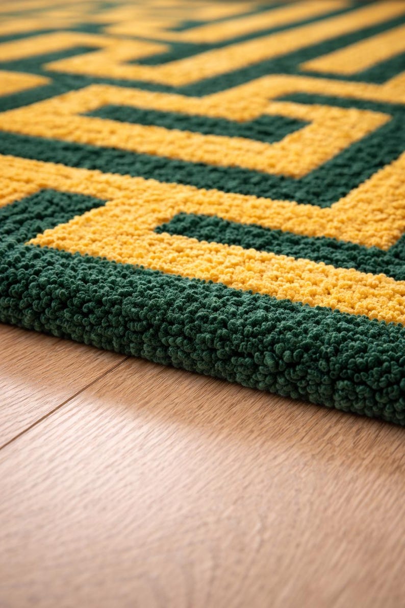 Hand Tufted Emerald Green Maze Rug – Geometric Labyrinth Pattern - Etsy