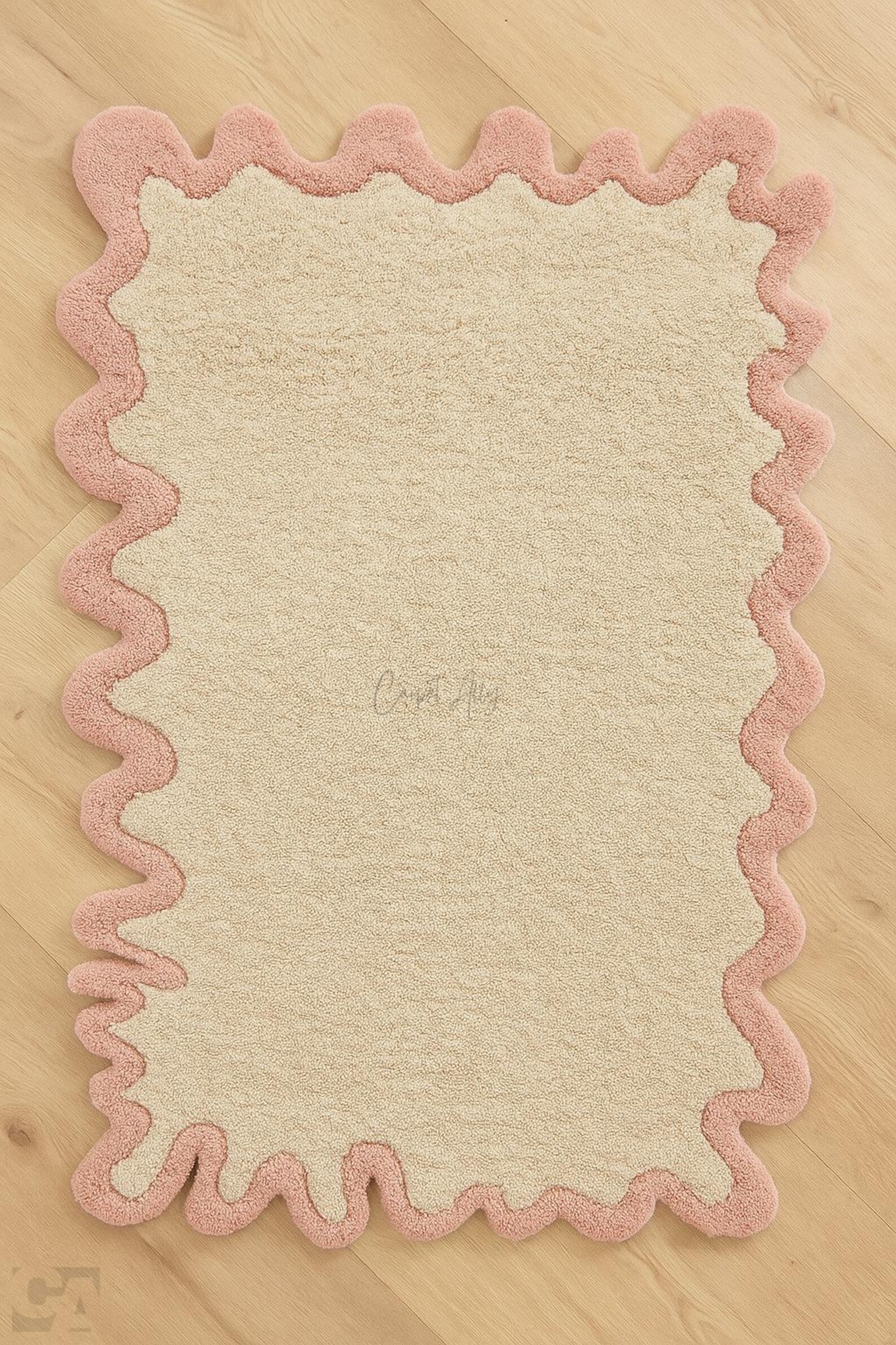 Hand-tufted Wavy Cream and Blush Pink Modern Area Rug – Irregular Shape ...