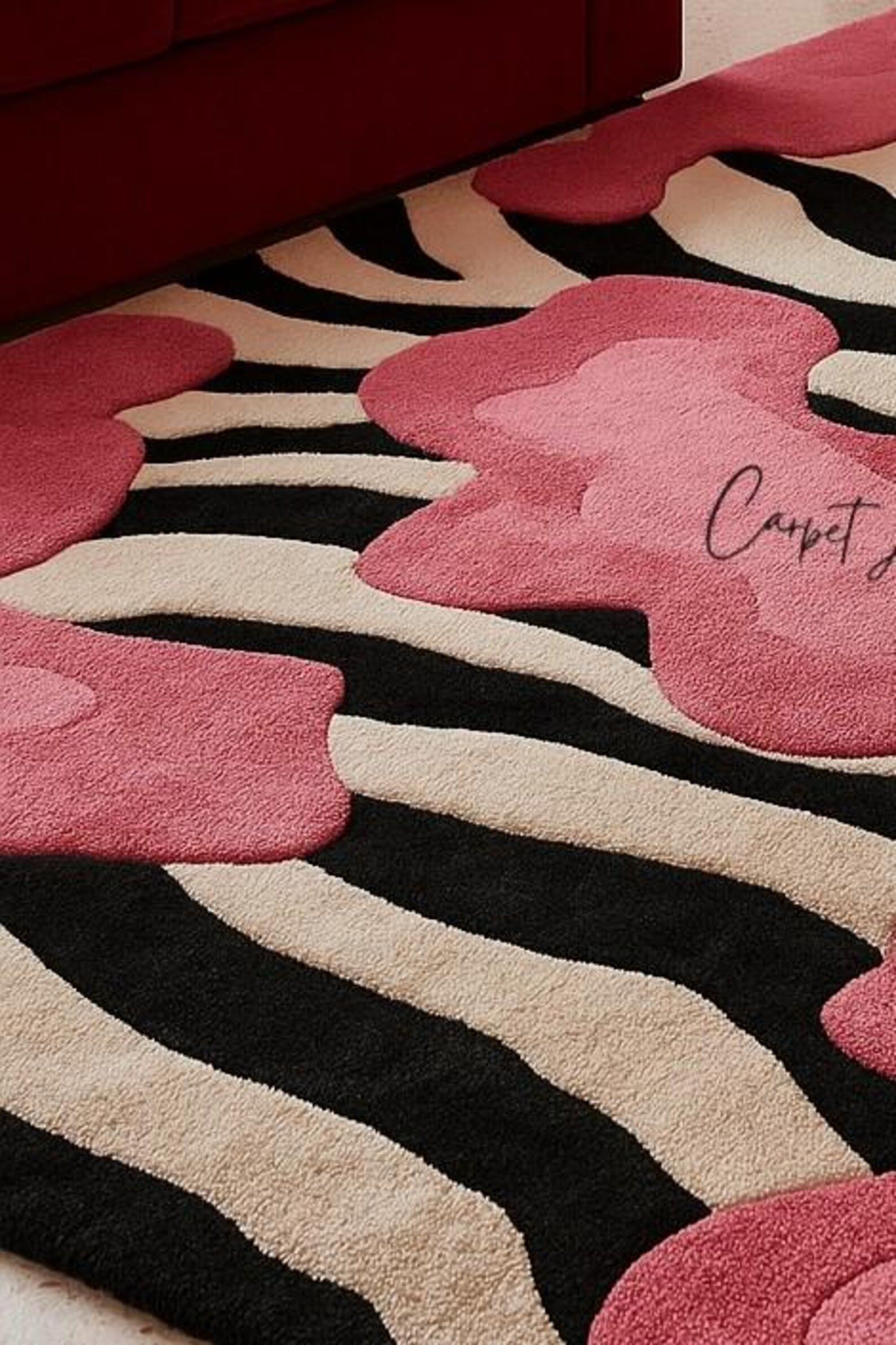 Pink Zebra Shape Rug Hand-tufted Zebra Rug | Hot Pink Abstract Pop Art Decor - Etsy