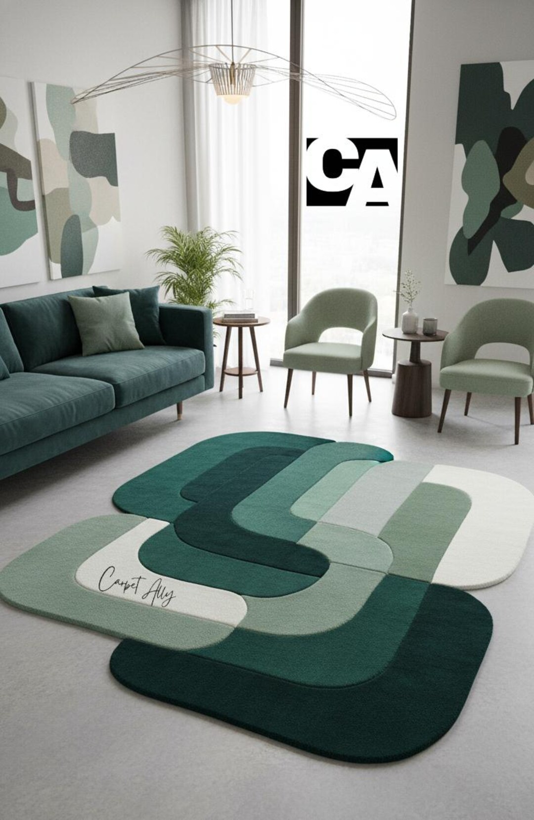 Hand Tufted Abstract Area Rug | Modern Green Irregular Shape - Etsy
