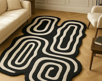 Hand-Tufted Black and White Rug | Abstract Organic Design