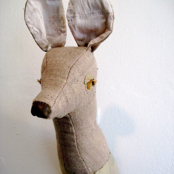 silk and linen deer wall sculpture r e s e r v e d on sale was 122 now 103.70