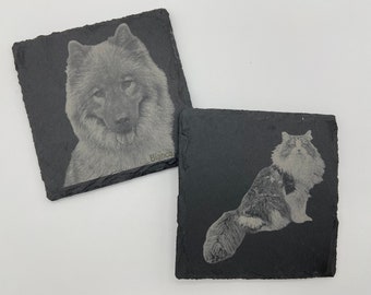 Slate coasters individually with photo laser engraving