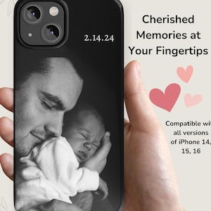 Coque mince personnalisée pour iPhone pour les nouveaux parents avec photo et date de naissance, adorable cadeau de vacances pour un nouveau grand-père ou une nouvelle grand-mère, coque unique et élégante