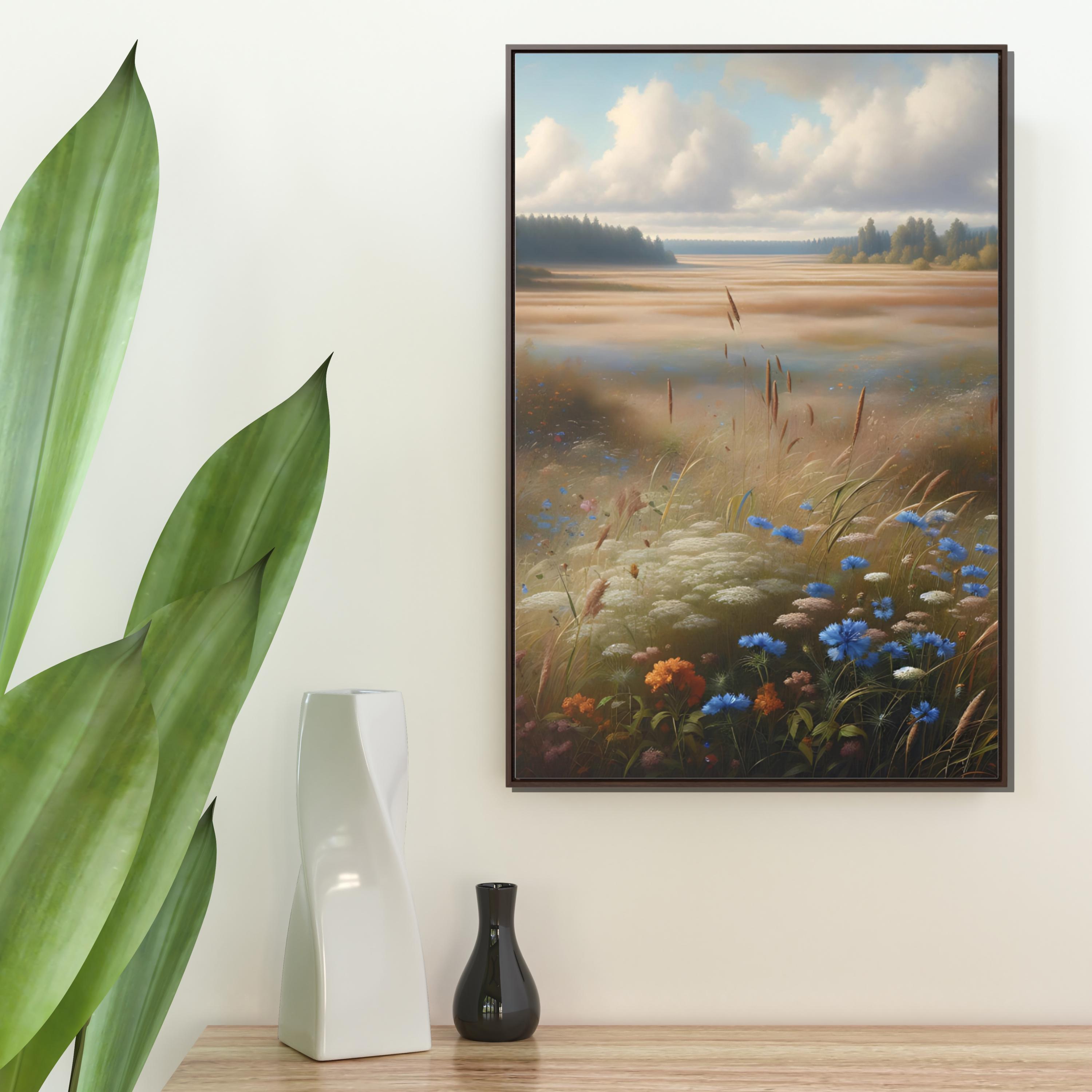 Wildflower Field Framed Wall Art, Serene Living Room Decor