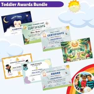 Paquete de certificados imprimibles para premios para niños pequeños, Mi primer diente, Mi primer paso, Mi primer campamento, Mi primer vuelo, Recompensa descargable, PDF/PNG