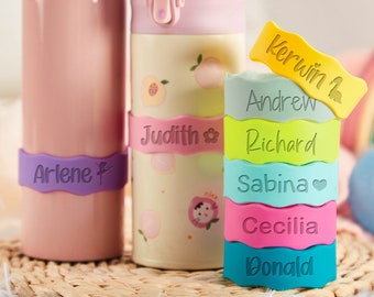 Personalized Silicone Bottle Bands,Custom Water Bottle Label,Engraved Name Label For Cup,Kid Tumble Band For School,Graduation Gift For Kids