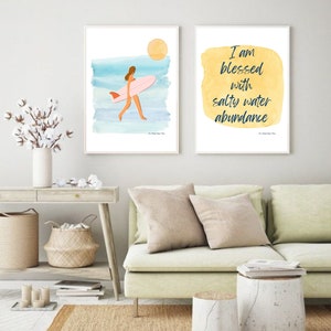 Kustinspirerat, surfinspirerat set med två kreativa och unika bilder. Väggposters, digital konst, redo att tryckas och ramas in.
