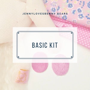 May include: A basic kit for making a stuffed animal. The kit includes two pink felt circles, a piece of fabric with a floral pattern, and a label that says "Jennylovesbennybears".