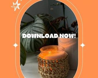 DIY raffia woven crochet candle holder. Beginner friendly home decor