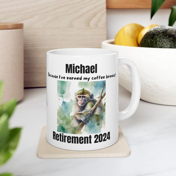 Mug with saying pension personalized gift gift idea desired name retirement mug pensioner mug cup gift for farewell monkey