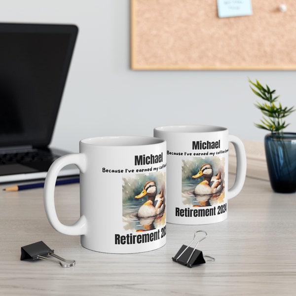 Mug with saying pension personalized gift gift idea desired name retirement mug pensioner mug cup gift for farewell duck