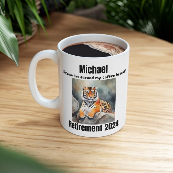 Mug with saying pension personalized gift gift idea desired name retirement mug pensioner mug cup gift for farewell tiger