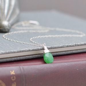 Green Aventurine Faceted Teardrop Pendant on Silver Chain Necklace