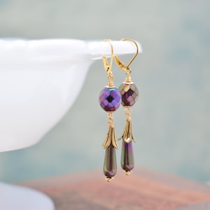 Antiques Gold & Iris Glass Art Nouveau Earrings