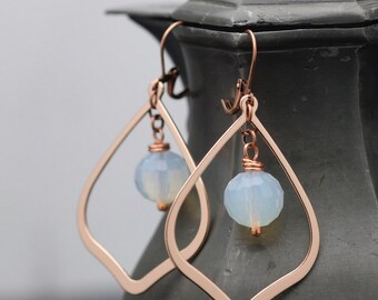 Rose Gold and Opalite Teardrop Hoops