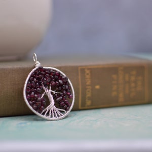 Tree of Life Pendant Wire Wrapped Pendant Sterling Silver Pendant Garnet Pendant January Birthstone Jewelry Birthstone Pendant Tree Pendant