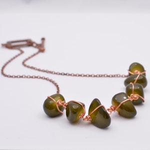 Free Form Green Glass Nuggets Wire Wrapped Necklace Copper Necklace Green Necklace Statement Necklace Organic Necklace Chunky Necklace