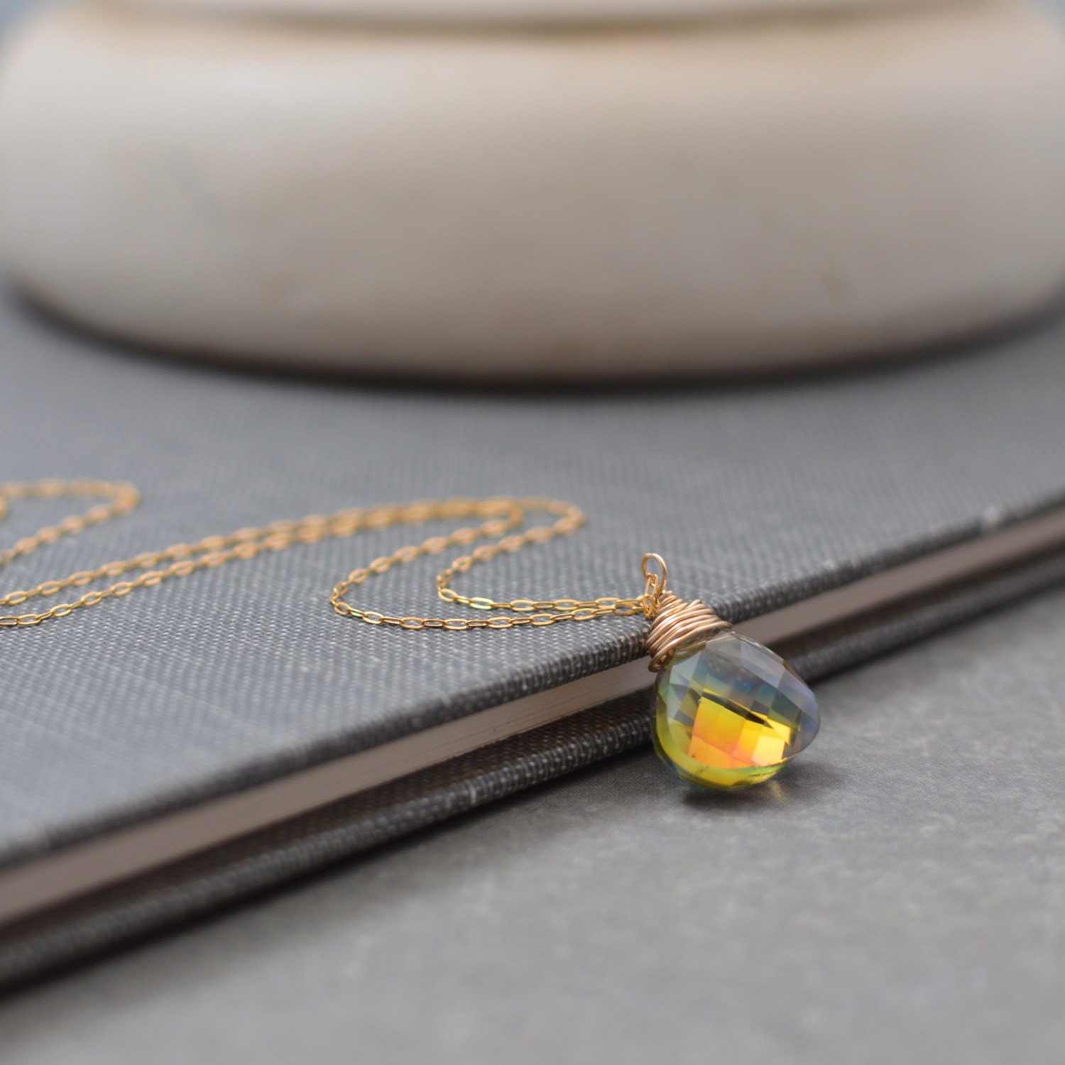 Crystal Necklace Swarovski Wire Wrapped Pendant Teardrop Prism Rainbow Vitrail 14K Gold Filled Handmade Necklace
