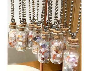 Treasure Bottle Glass Bottle Necklace filled with Gemstones - Hand Crafted