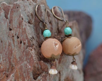 Round Druzy Stone Earrings