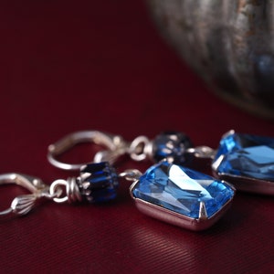 Silver Earrings with Sky Blue Glass Gems