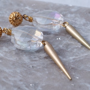 Crystal Earrings with Gold Spike Dangles