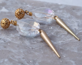 Crystal Earrings with Gold Spike Dangles