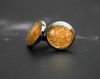 Gold Glitter Stud Earrings / Resin Earrings