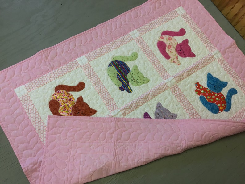 Baby quilt toddler nap blanket kitten appliqued quilt for Etsy