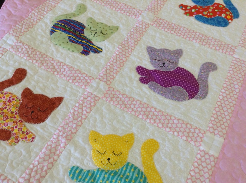 Baby quilt toddler nap blanket kitten appliqued quilt for Etsy