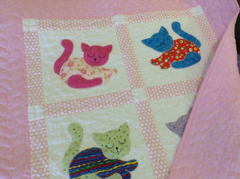 baby quilt toddler nap blanket kitten appliqued quilt for children crib size cuddle quilt
