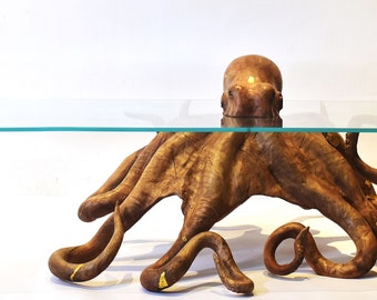Exquisite Hand-Carved Octopus Table: Personalized Animal Study Office Dining Tea Table Desk Gift for him