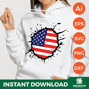 USA Shattered Flag Ai, Eps, Svg, Dxf, Png Tshirt Decal Sticker Cricut Cuttable Clipart Digital Ai, Eps, Svg, Dxf, Png