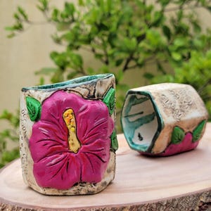 Flor de Maga Puerto Rico - Ceramic Pencil Holder - Handmade Pen Pencil Brush Plant Pot Holder - Puerto Rico Gift -Puerto Rico Decor Souvenir