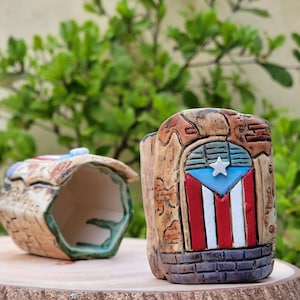 Puerto Rican Flag Ceramic Pencil Holder - Handmade Pen Pencil Brush Plant Pot Holder - Puerto Rico Gift - Puerto Rico Decor Souvenir