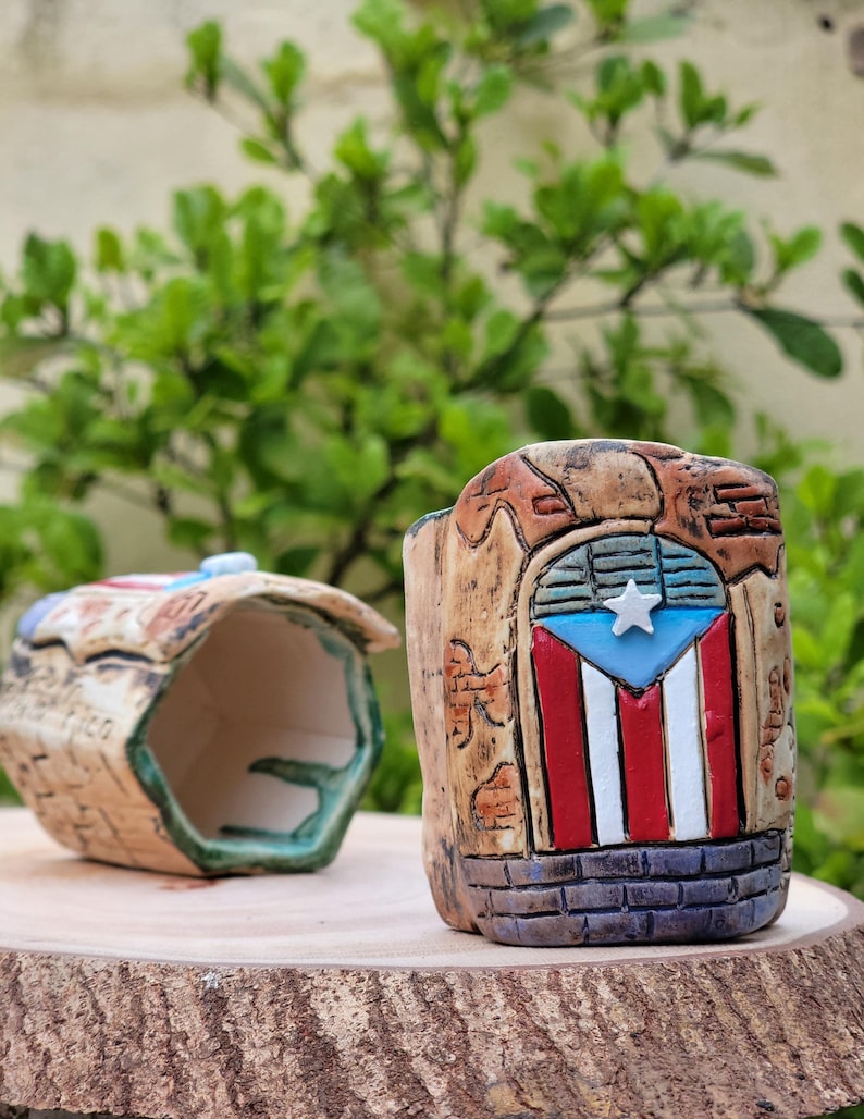 Puerto Rican Flag Ceramic Pencil Holder - Handmade Pen Pencil Brush ...