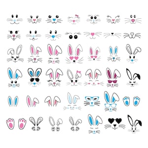 Hasengesicht Set Ostern, Hasengesicht Set Ostern, Hase Ostern zwart, Osterhase außer Osterhase Cut Files für Cricut